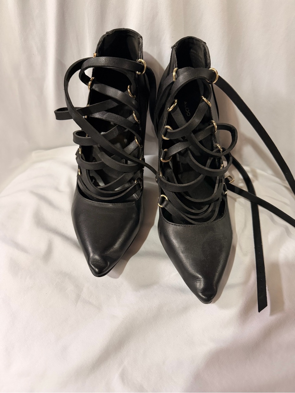Aldo Black Pointed Lace-Up Strappy Heels